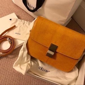 Celine yellow lizard skin bag